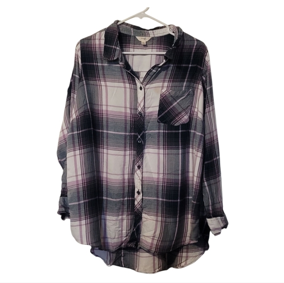 Terra & Sky Purple And Teal Plaid Button-Up Long Sleeve Shirt Size 2X - Picture 1 of 10